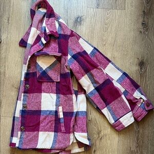 Plaid Button-Up Jacket in Hot Pink and Cream